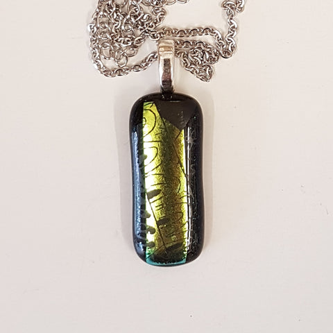 Enamel image dichroic glass pendant.