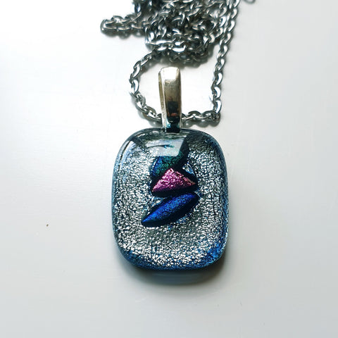 Silvery blue dichroic pendant