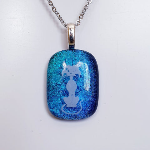 Cat with attitude, Enamel image dichroic glass pendant.