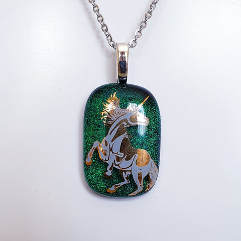 Gold and white enamel image Unicorn Pendant.