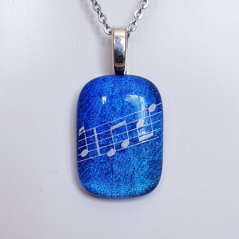 Music image Enamel image dichroic glass pendant.