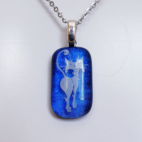 Cat with attitude, Enamel image dichroic glass pendant.