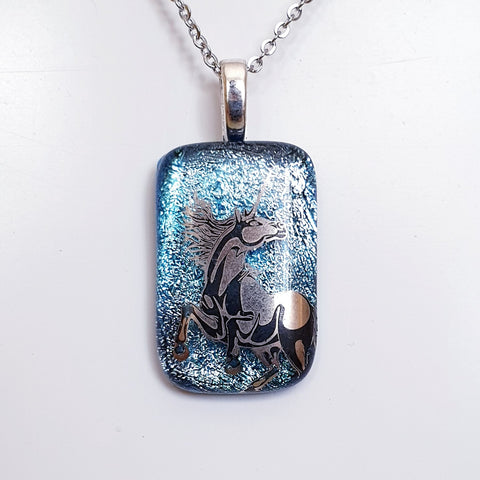 Silver and black enamel image Unicorn Pendant.