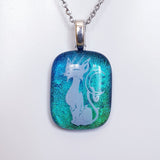 Cat with attitude, Enamel image dichroic glass pendant.